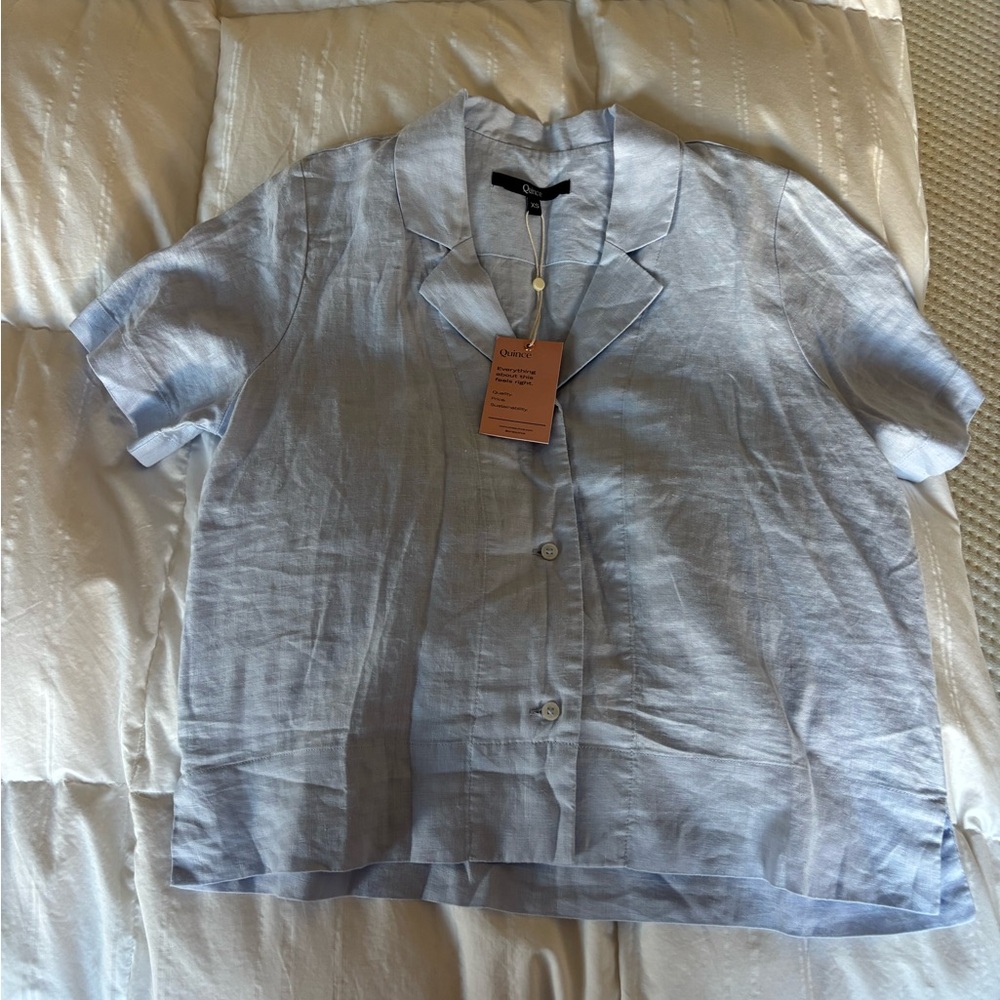 NWT Quince Light Blue Linen Button Down Shirt